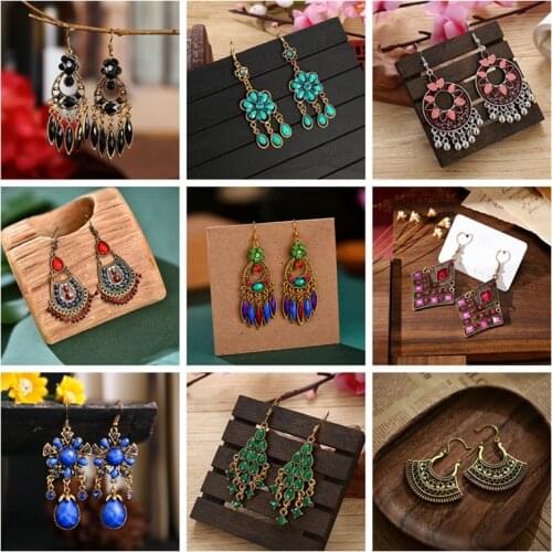 20 Pairs/Lots Flower Carved Bohe Boucle Statement Earrings Mixed Style Womens Bohemian Ethnic Drop Earrings