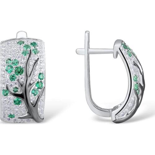 Luxury Female Silver Color Stud Earrings For Women Dazzling Green CZ brincos Rose Flower Leaves Fashion Jewelry bijoux