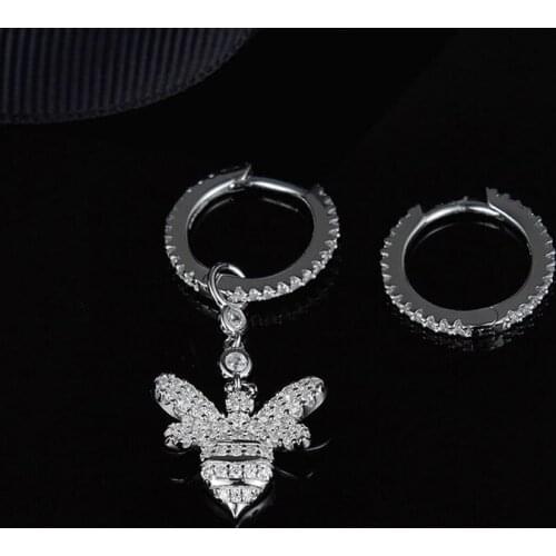 SLJELY High Quality Luxury Brand 925 Sterling Silver Asymmetry Bee Earrings Micro Zircon CZ Women Fine Fashion Party Jewelry