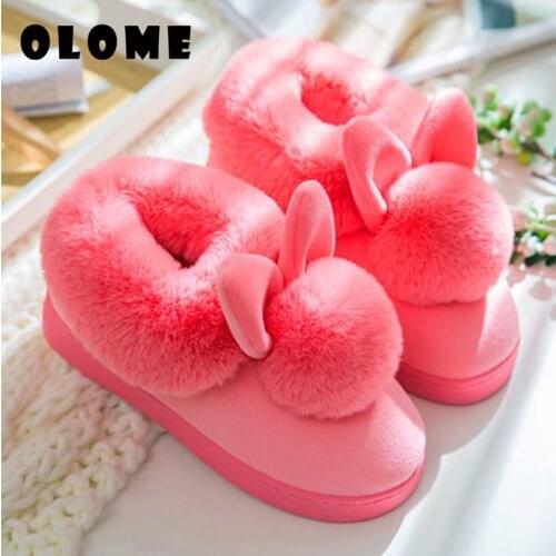 Women Warm Slippers Winter Indoor Slippers Faux Fur Home Shoes Flat Non-slip House Floor warm Cartoon Winter Fur Slippers