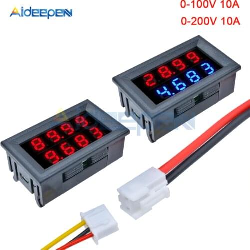 0.28'' Digital Voltmeter Ammeter 4 Bit 5 Wires DC 100V 200V 10A Voltage Current Meter Red Blue/Red Red LED Dual Display Amp Volt