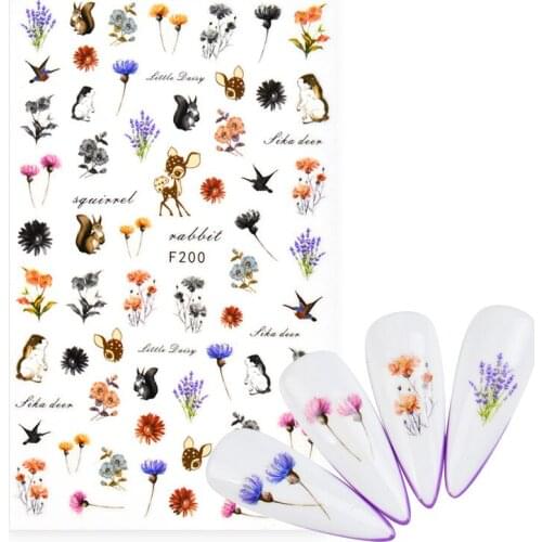 1 Sheet 3D Nail Stickers Cartoon Animal Squirrel Bunny Hedgehog Deer Flower Designs For Nail Decals DIY Manicures Decoration