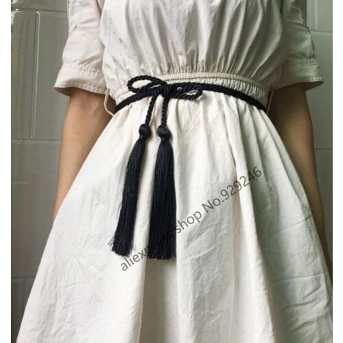 1pc/lot 185cm black cord tassel belt rope thin fringe belt fashion coat waistband clothing decorative cord home textile rope