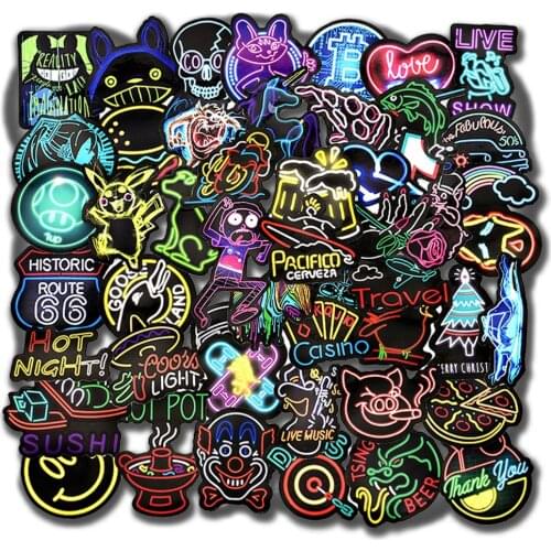 10/50pcs Cool Neon Stickers for Laptop Luggage Phone Cases Water Bottles Car Kids Gift Funny Cartoon Vinyl Sticker Styles Decals