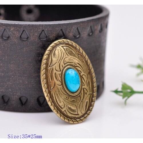 10pcs 35X25mm Antique Brass Turquoise Oval Parade Western Horse Bridle Saddles Tacks Conchos For Leathercraft Wallet Chain Decor