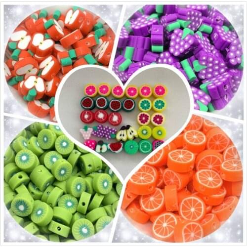 New 100pcs Assorted Colors Various Fruit Polymer Clay Beads For DIY Necklace Bracelet Earring Jewelry Findings Making