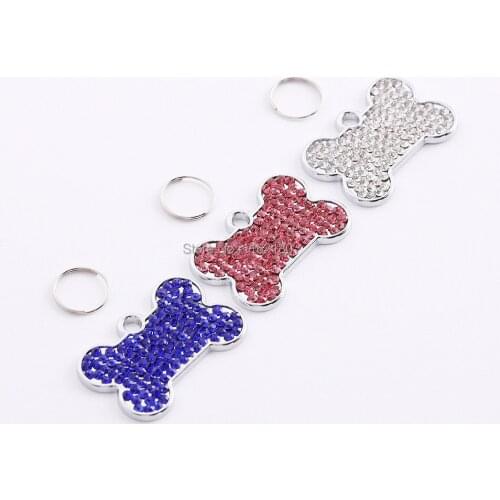 100Pcs/Lot Blank Custom Engraved Personalized Alloy Bone Shaped Rhinestones Dog Cat Pet ID Jewelry Bling Tag Collar Pendant
