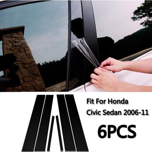 6PCS Mirror Window Pillar Posts Trim For Honda Civic 2006-11 Mirror Window Pillar Post Cover Trim car window BC column sticker