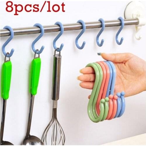 8 PCS/Set Multifunctional Plastic S-shaped Door Hook Kitchen Hooks Creative Bathroom Nail Hooks Wardrobe Clothes S Hooks