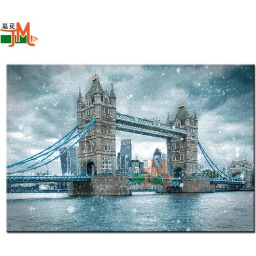 Cross Stitch Full Square Round Tower Bridge London Landscape 5D Diy Diamond Painting Snows Day England Diamond Embroidery Mosaic