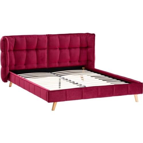 Burgundy velvet bed fabric-wood 235X220X100 CM