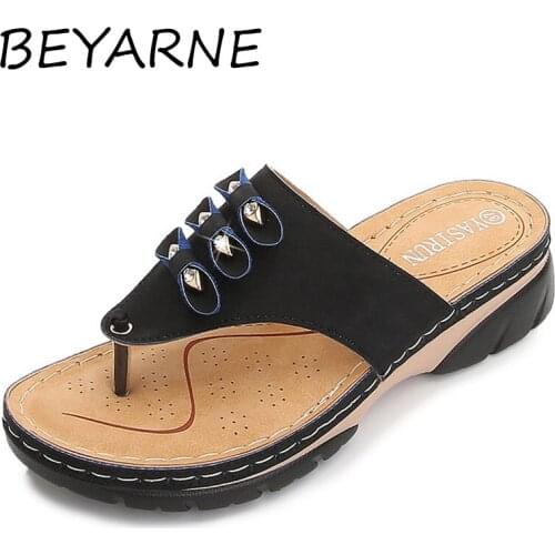 BEYARNE 2021 New Ladies Shoes Slides Female Sandals Plus Size 36-41 Platform Pu Leather Woman Slippers Female Flip Flops