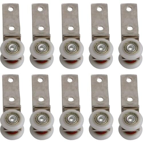 10Pcs 2.55x0.74inch Bend Pipe Metal Bearing Pulley Block with Two Plastic Wheel for Sliding Door Window Cabinet