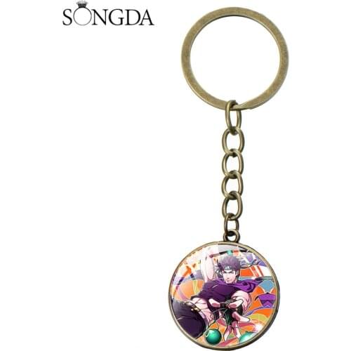 JoJos Bizarre Adventure Keychain Handmade Glass Photo Cabochon Keyring Anime Fans Bag Car Key Ring Chain