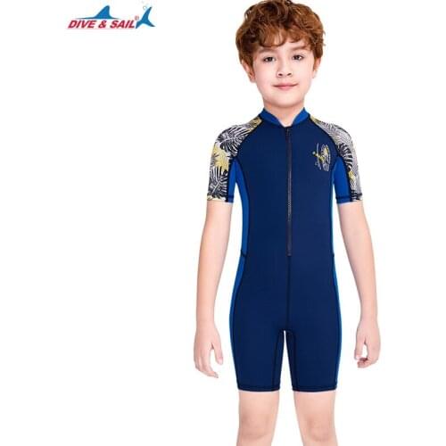 Kids One Piece Professional Water Sport Outdoor Sunscreen Swimsuit Short Sleeves Surfing Diving Suit Fast Drying Beach RashGuard
