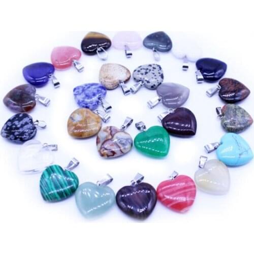 Diy pendant Natural stone heart shape necklace crystal pendant mix color
