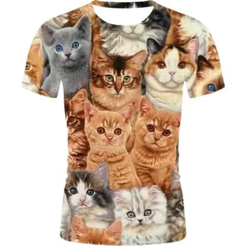 Ladies Summer Fashion Short Sleeve Shirt Cute 3D Unisex T-Shirt Animal Cat Pattern High Quality Streetwear Mens t-Shirts Top