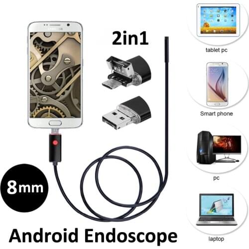 8mm 2MP 2in1 Android USB Endoscope Camera 2M 5M OTG USB Snake Tube Inspection HD720P Borescope Camera 6LED IP68 Waterproof