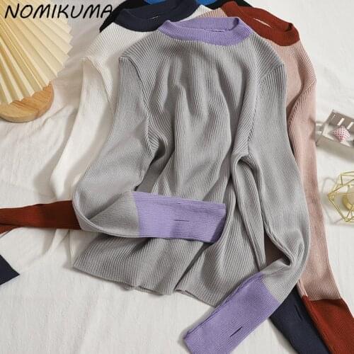 Nomikuma Korean Hit Color Pullover Knitwear Causal Long Sleeve O-neck Woman Sweaters Autumn Winter New Basic Knitted Pull 6L529