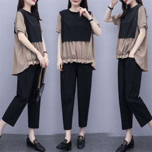 Summer Tracksuit for Women 2pcs pant set Street Wear Casual top + Pants Sport Suit Two 2 Piece Set 5XL