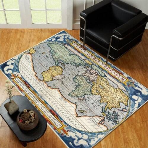 Vintage World Map Carpet Kids Bedroom Play Area Rugs Child Room Gamer Crawling Mat Home Decorative Large Carpets Living Room For