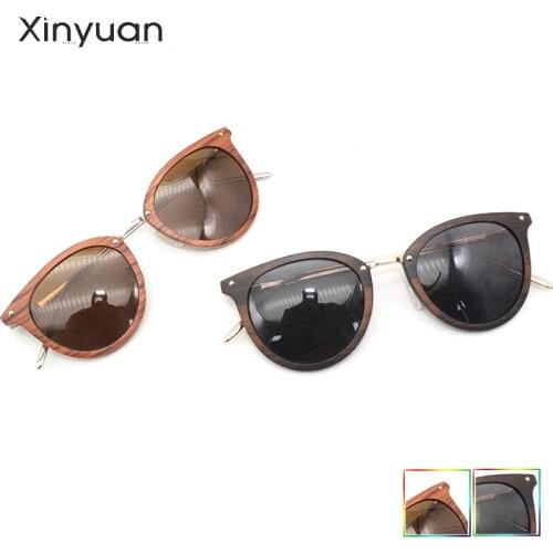 LD4 New ready cat eye Wood Sunglasses for women men Polarized lens wooden Sun Glasses retro de sol Handmade metal thin temples