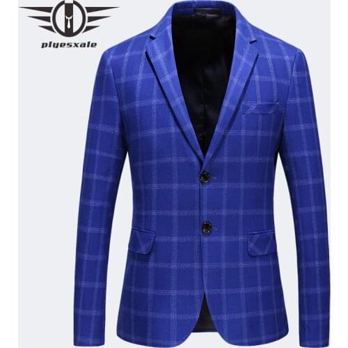Navy Royal Blue Mens Plaid Blazer Stylish Mens Blazers Formal Slim Fit Man Blazer Casual Suit Jacket 5XL Terno Masculino Q238