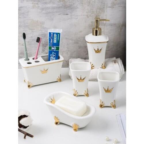 Fashion Bathroom Ceramic Five-piece Set Toilet Supplies Gargle Cup+Toothbrush Holder+Lotion Bottle Bathtub Closestool Soap Dish
