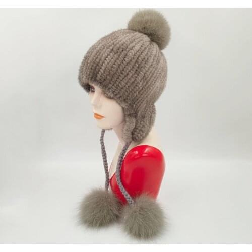 New Style Mink Fur Woven Hat With Elastic Winter Thickened Warmth WomanS Fur Hat Warm Fox Fur Ball Hat Free Shipping