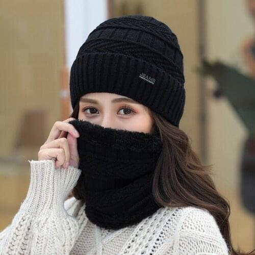 New fashion unisex knitted hat winter warm scarf set neck cap warm cashmere beanie hats couple outdoor riding hood caps