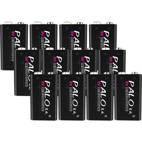 12Pcs 9V battery 6F22 6F22X 6LR61 Heavy Duty Battery 600mAh 9V Li-ion Rechargeable Battery