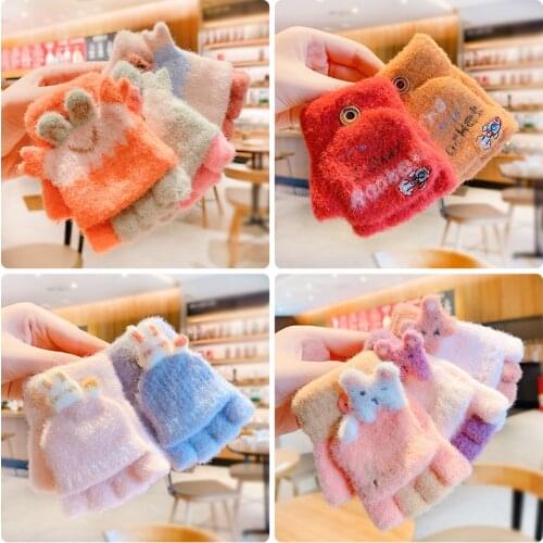 0-10 Years Old Winter Children Girls Soft Half Finger Cover Animal Warm Gloves Outdoor Warm Mittens Nylon Gloves for Kids