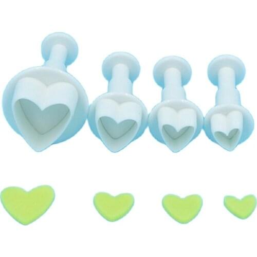 4pcs/set Heart Plastic Plunger Cutter Fondant Tools Professional Cake Decorating Tools Maker New Design D971