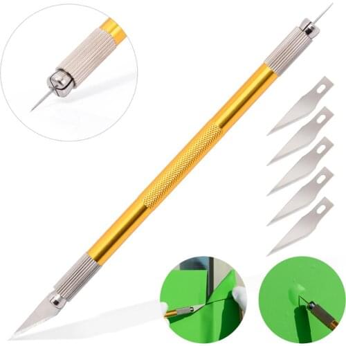 FOSHIO 2in1 Air Bubble Remove Pen Air Release Tool Carbon fiber vinyl wrap film cutting Utility Knife+5pcs blades Car Styling
