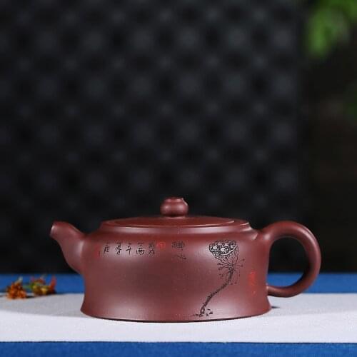 Hand-crafted purple clay pot original mine purple clay engraving Chan lotus Pot Teapot Tea Set Gift customization