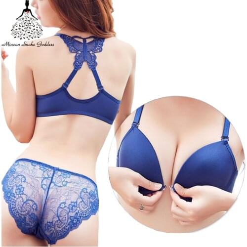 Sexy Push Up Bra Set Front Closure Bra And Panty Set Seamless Lingerie Brassiere Set For Woman Underwear Butterfly Beauty Back