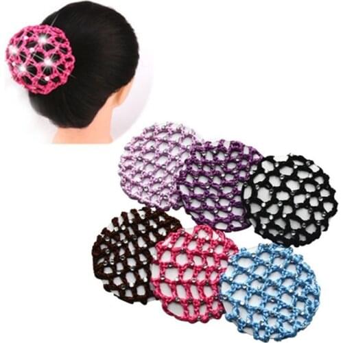 1PC Hairnets Girls Women Bun Cover Snood Hair Net Hair Cover Ballet Dance Skating Crochet Colorful Elastic Hairnet Styiling Tool