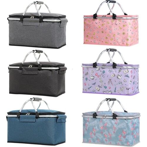 Folding Picnic Camping Lunch Bags Insulated Cooler Bag Cool Hamper Storage Basket Bag Box Outdoor Portable Picnic Basket