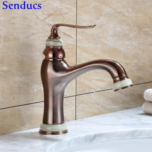 Senducs ORB Bathroom Basin Faucet with Quality Brass Bathroom Mixer Tap Jade Stone Basin Faucet Fashion ORB Basin Mixer Taps