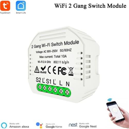 Tuya Smart 2 Gang Switch Module Smart Life App Control Timer Schedule Voice Control Via Google Home Smart Home DIY Breaker
