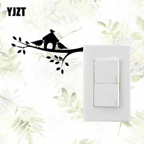YJZT Cartoon Vinyl Decal Branch Tree Birds Love Decor Wall Switch Stickers 17SS0472
