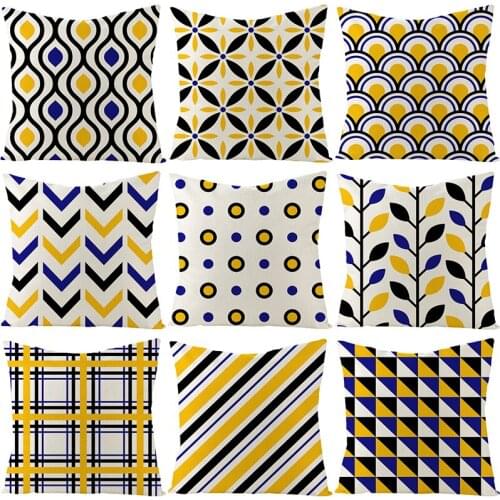 Yellow Geometric Decorative Pillowcase Flax Throw Pillowcase Striped Geometric Pillowcase Kussensloop