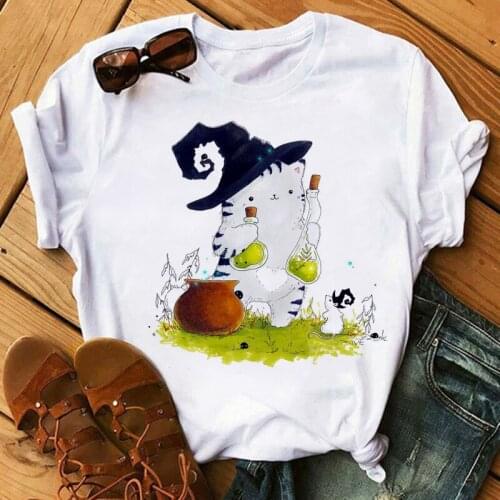 Female Kawaii T-Shirt Christmas Cartoon Cat Print Women 90s Trend Clothing Holiday Lady Tshirt Ladies Graphic Casual T-shirts