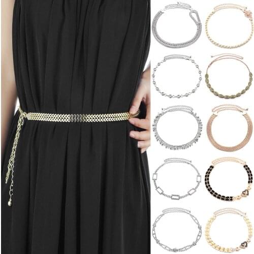 Womens Adjustable Fashion Thin Diamante Hip Belt Thin Olivet Waist Chain Belt for Evening Party Cocktail Party Anniversary