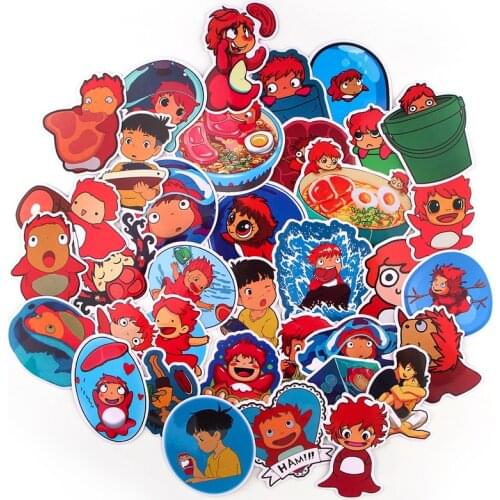 35PCS Japanese Anime Ponyo on the Cliff by the Sea Stickers Luggage Guitar Skateboard Graffiti Waterproof Sticker Fun Toy Kids