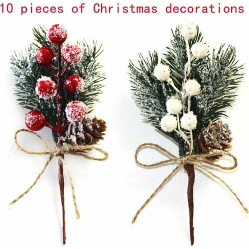 10pcs Christmas Artificial Pine Branch Berry Holly Flower Bouquet Pick Xmas Decor Ornament He