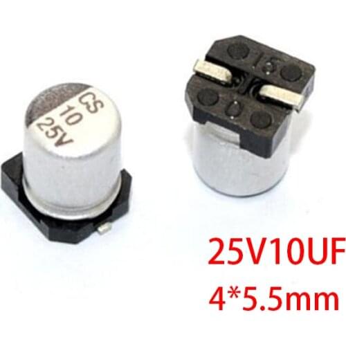 10PCS Electrolytic capacitor 25V10UF 4*5.5mm SMD aluminum electrolytic capacitor 10uf 25v