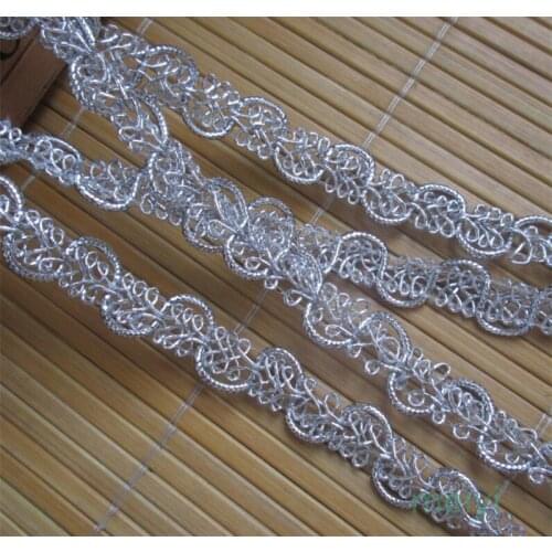 10yards/lot 12mm Width Vintage Silver Nylon Embroidered Lace Trim Ribbon Fabric Handmade DIY Sewing Supplies Craft Decoration