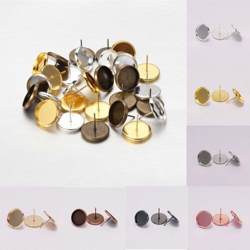 20-50 pcs Iron Blank Earring Base Cabochon Cameo Base Flat Earring Setting Supplies DIY Jewelry Accessories Wholesale Component
