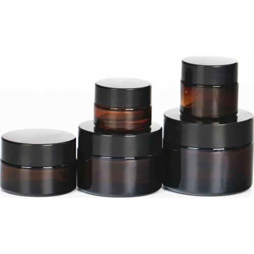 6pcs 5g 10g 20g 30g 50g glass jars for cosmetics Amber Glass Cream Jars Cosmetic Packaging with lid black plastic caps